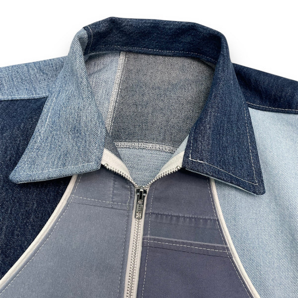Inverted Piping Patchwork Denim Work Jacket by Jayavelli