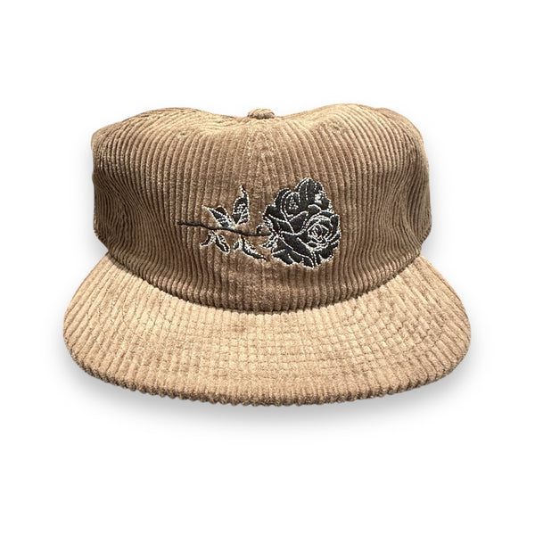 Dark Tan Corduroy Embroidered Rose Cap by PEP x Method Made
