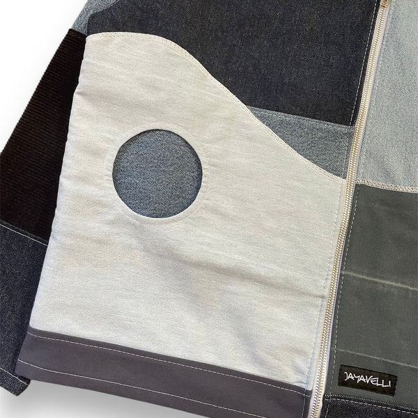 Yin and Yang Patchwork Denim Work Jacket by Jayavelli