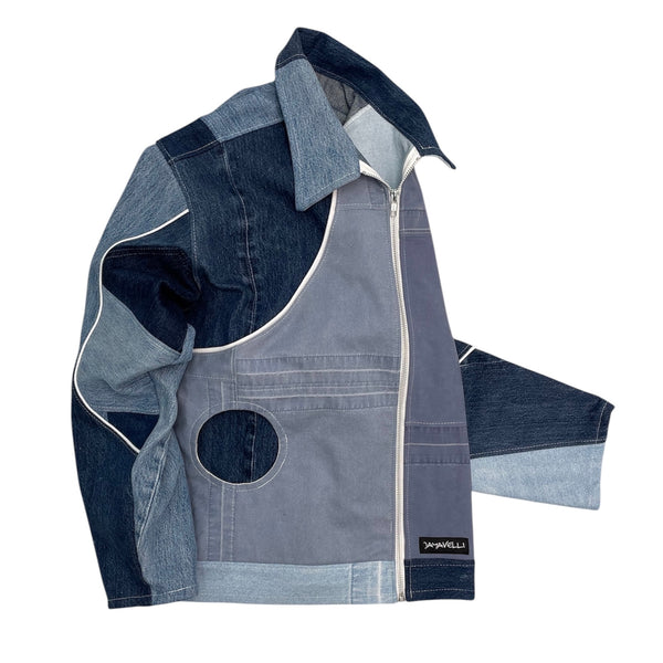 Inverted Piping Patchwork Denim Work Jacket by Jayavelli