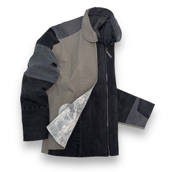 Hanging Hoop Pocket Patchwork Denim Work Jacket by Jayavelli