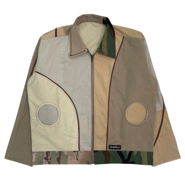 Asym Arch Patchwork Canvas Work Jacket by Jayavelli