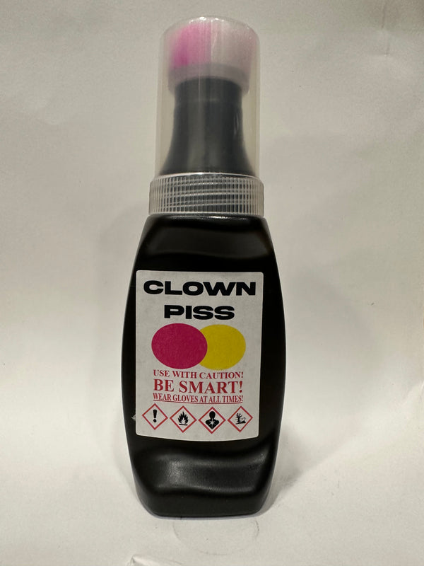 Plastic shoe polish mop bottle of CG Liquid in the color Clown Piss