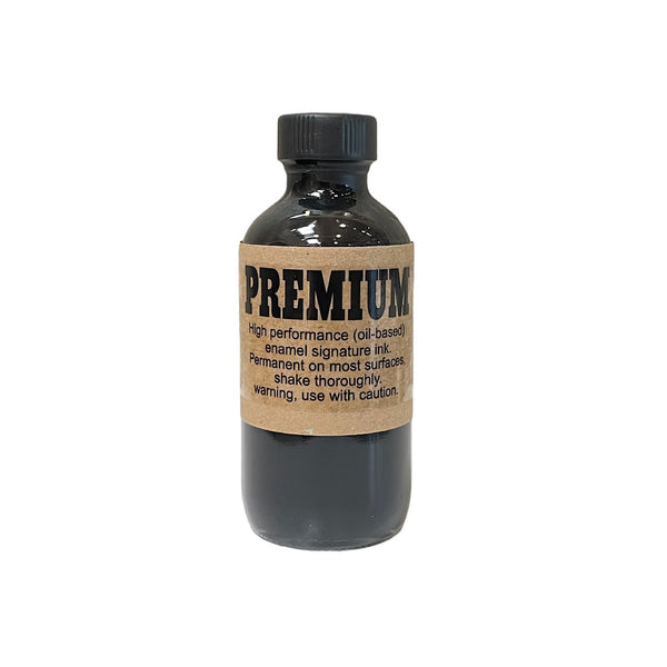 4 oz glass bottle of Premium Inks ink refill in the color Black