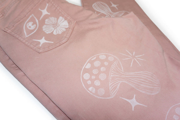 Handmade Block Print On Second Hand Pants by Queer The Way