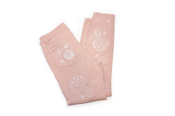 Handmade Block Print On Second Hand Pants by Queer The Way