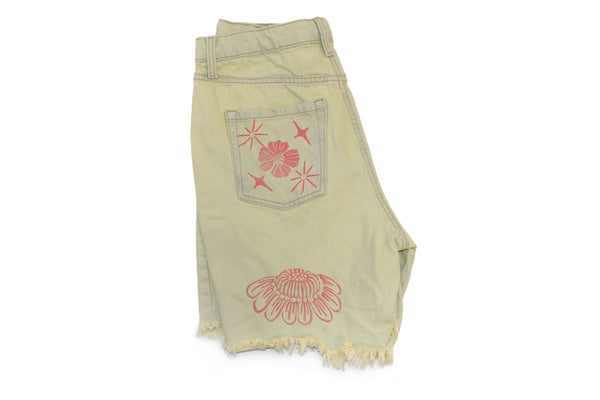 Handmade Block Print On Second Hand Shorts by Queer The Way
