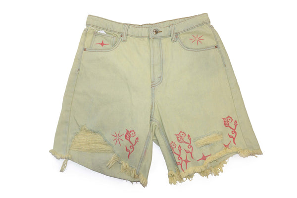 Handmade Block Print On Second Hand Shorts by Queer The Way