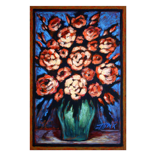 Vase of Pink Roses by Tom X