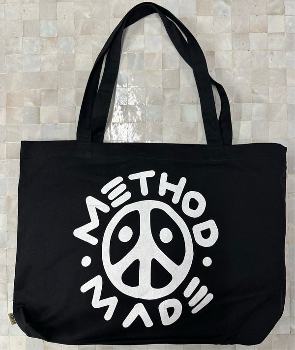 Large Black Method Made Peace Tote